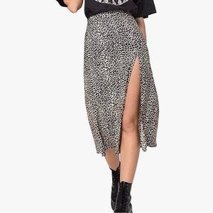 Sunloudy Womens Split Skirt Leopard Print Split Midi Skirt High Waist Skirt